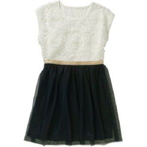 Dressy Sleeveless White Rosette & Black Dress Size Girls 14-16